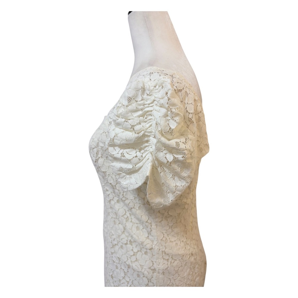 Guess Los Angeles Floral Ivory Lace Mini Dress Size 6 Puff Sleeve Deep V - Picture 6 of 10